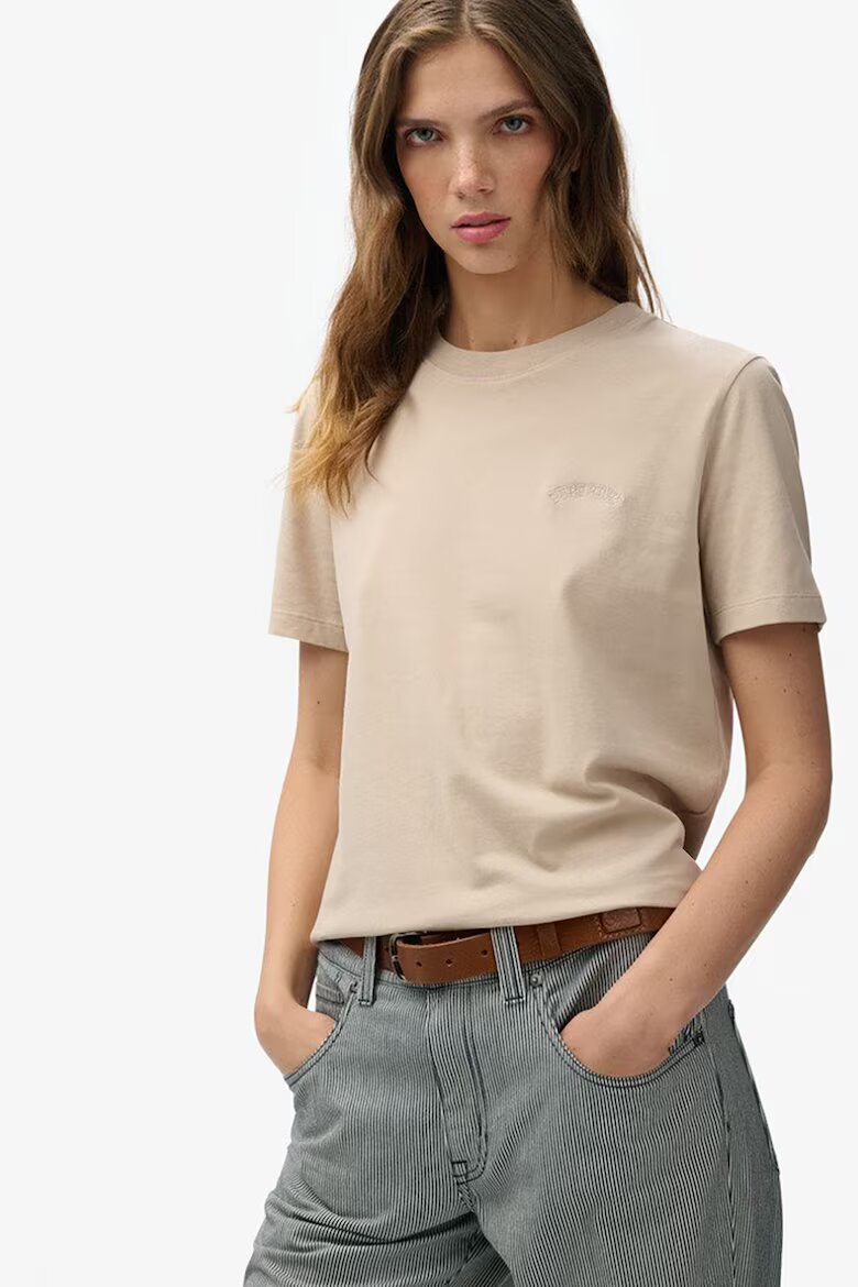 Superdry & Co Тениска с овално деколте и бродирано лого Светло бежово