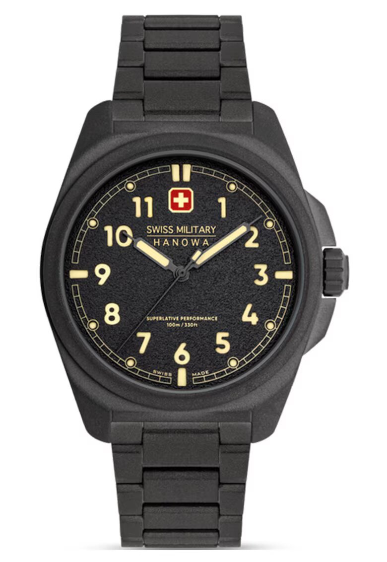 Swiss Military HANOWA Мъжки часовник Fieldmaster - водоустойчив до 30м - кожена каишка - черен