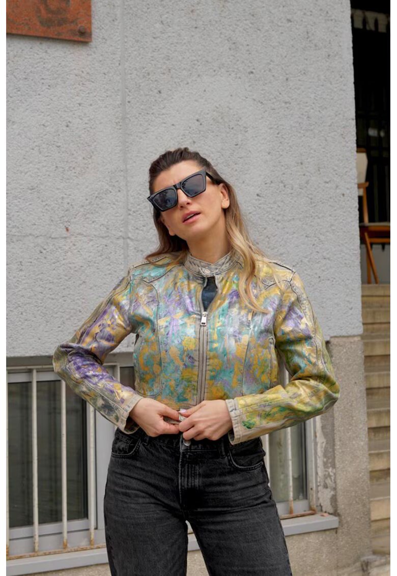 Tessuto Яке Handpainted с цип - Жълт/Виолетов/Бежов