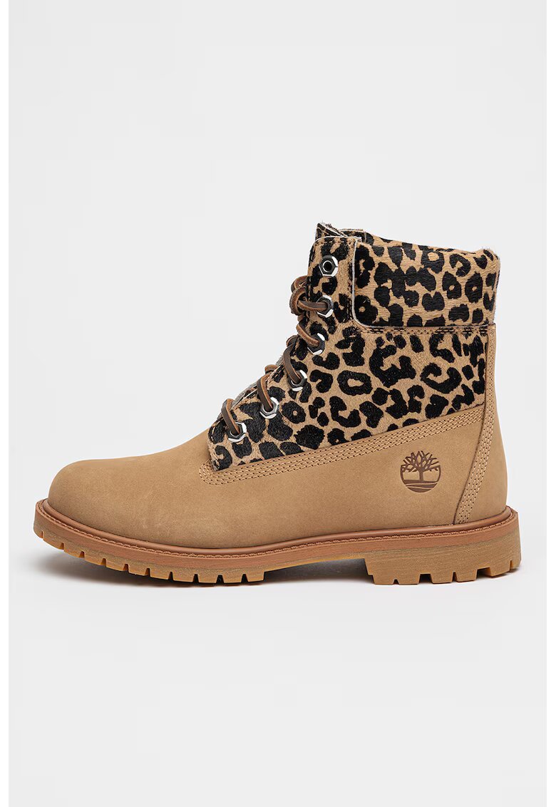 Timberland Боти Premium 6 от набук с кожа с косъм - Черен/Бежов