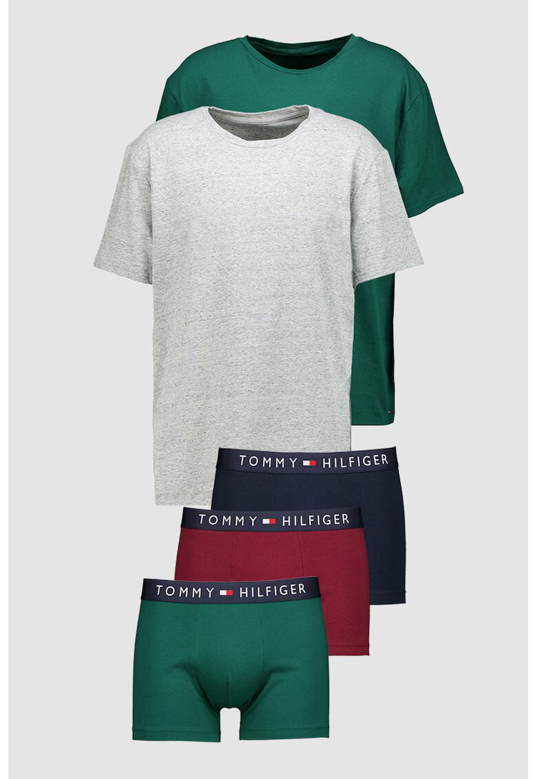 Tommy Hilfiger Боксерки и тениска - 5 части - Зелен/Сив меланж/Тъмносин