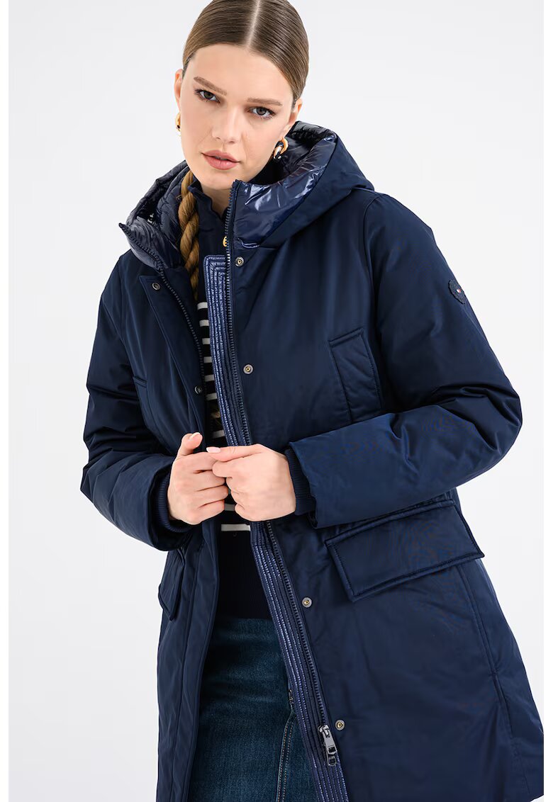 Tommy Hilfiger Дълго зимно яке с качулка и джобове с капаче