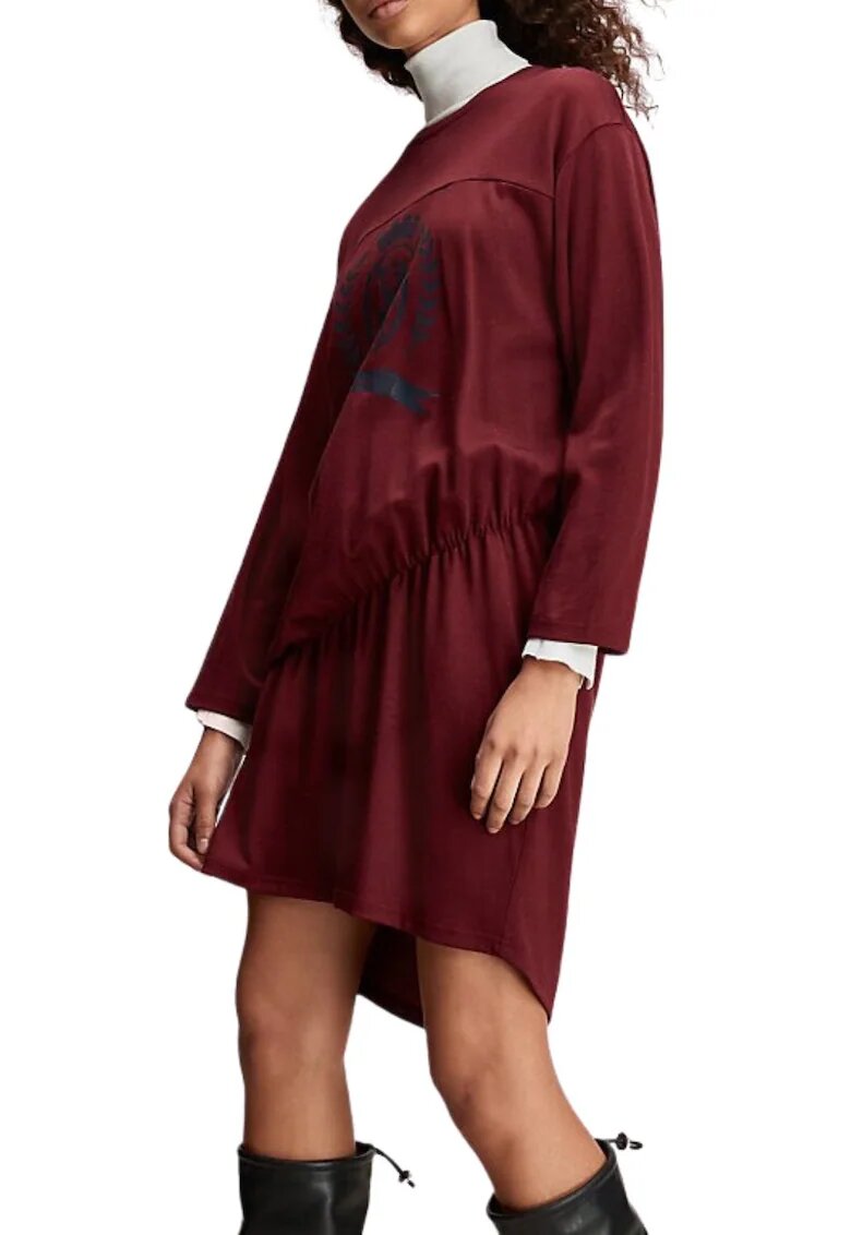 Tommy Hilfiger Дамска oversize рокля бордо - памук и вискоза - над коляното - къс ръкав -