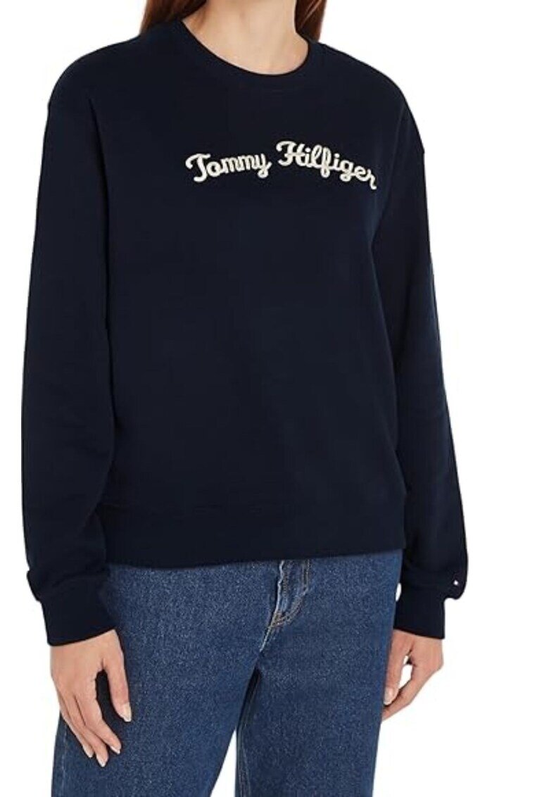 Tommy Hilfiger Дамски суичър тъмносин - 100% памук - с бродирано лого - дълъг ръкав