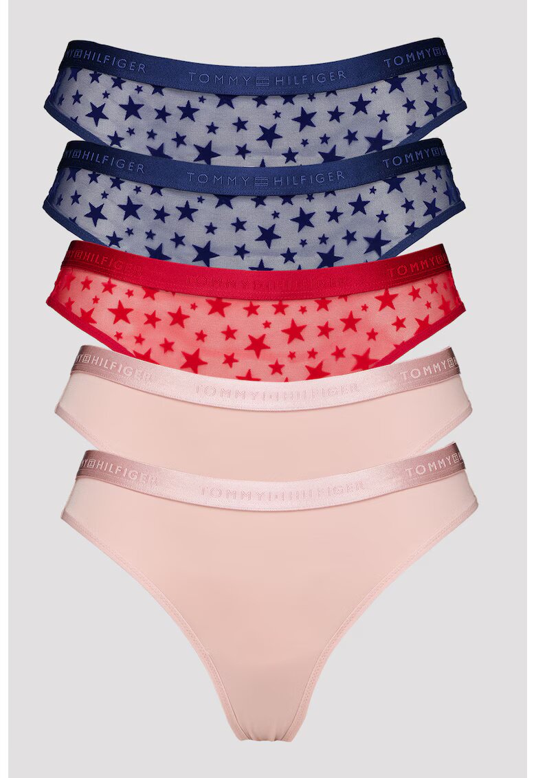 Tommy Hilfiger Десенирана танга - 3 чифта - Тъмносин/Аленочервен/Прашно розово