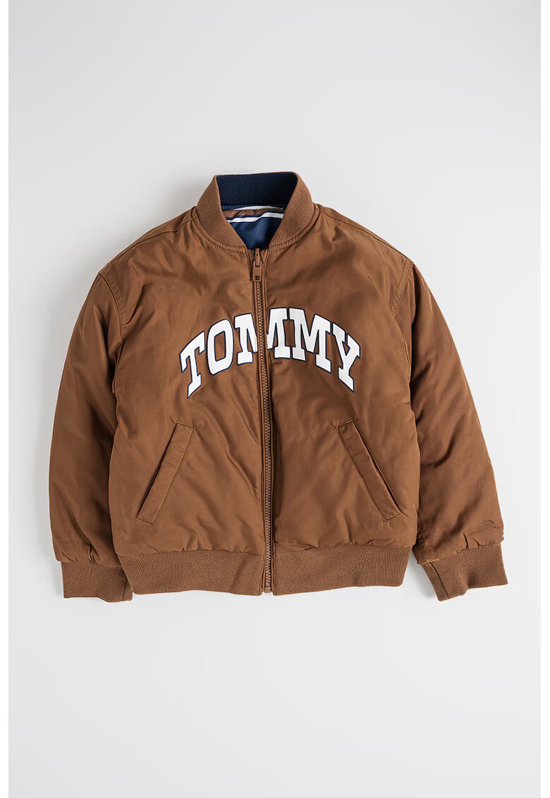 Tommy Hilfiger Двулицево яке с райе и лого - Бял/Светлокафяв
