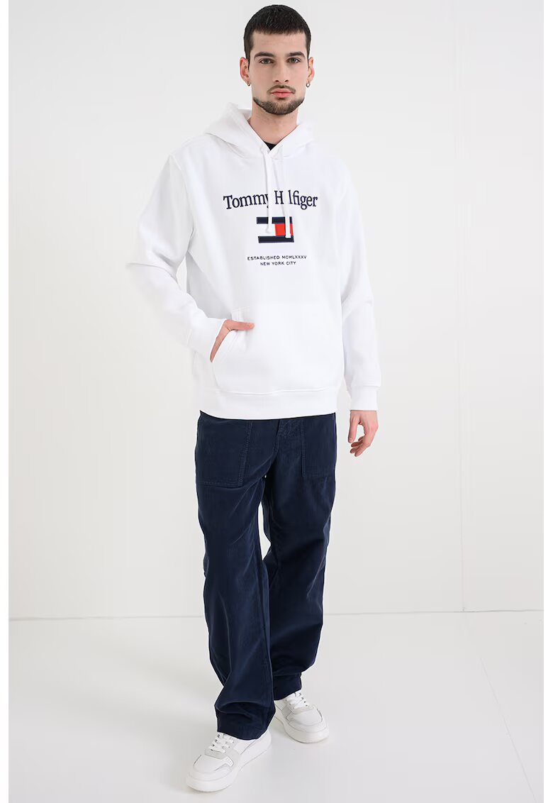 Tommy Hilfiger Худи с лого и джоб кенгуру - Бял