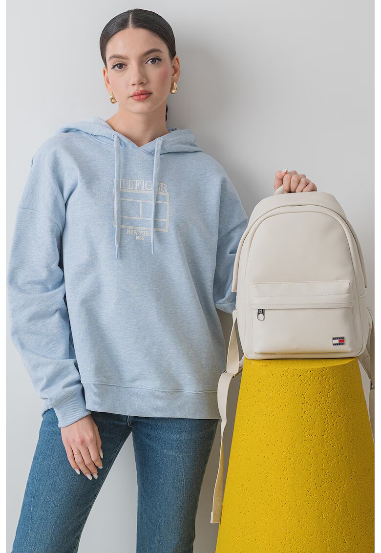 Tommy Hilfiger Худи с паднали ръкави и лого - Слонова кост/Син меланж