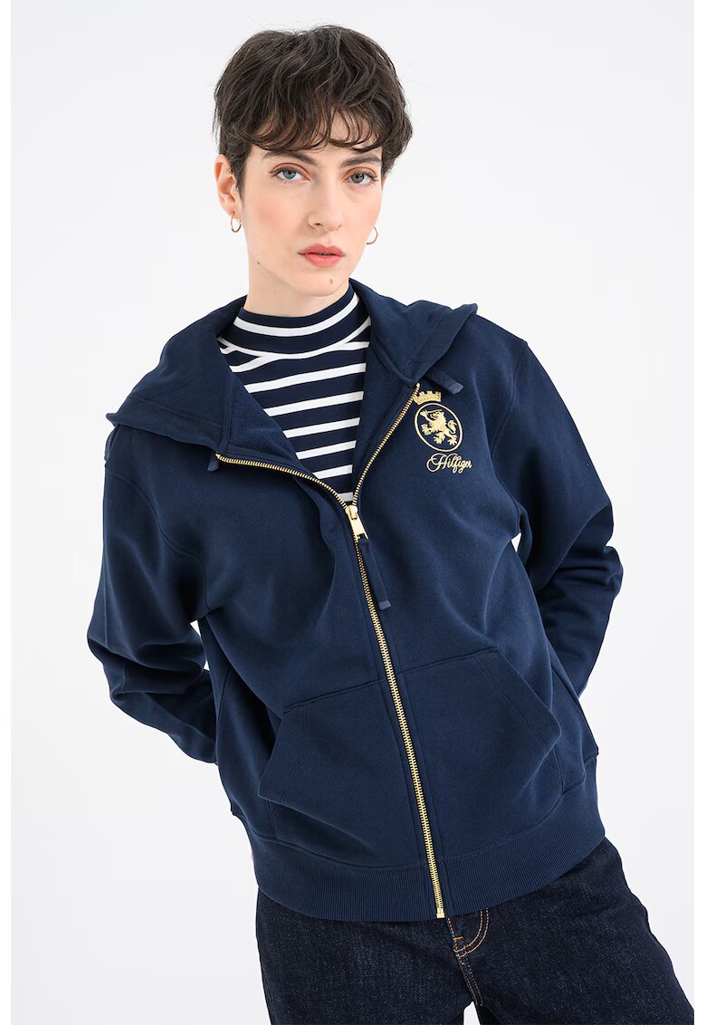 Tommy Hilfiger Худи с цип и лого на гърдите - Тъмносин