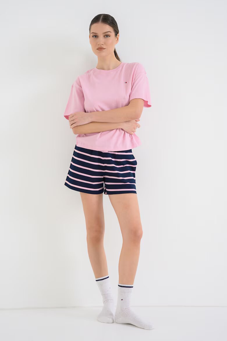 Tommy Hilfiger Къса памучна пижама с принт Ултрамарин синьо/Пастелнорозов