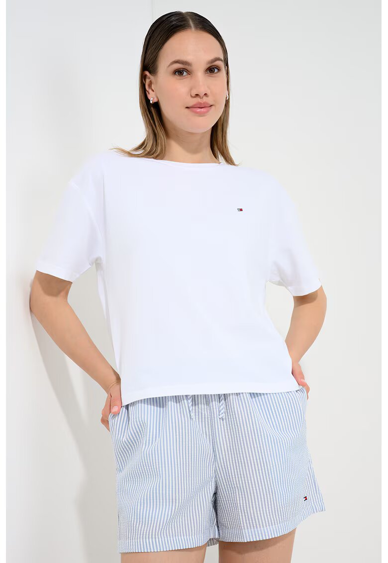 Tommy Hilfiger Къса пижама с памук - Бял/Прашно синьо