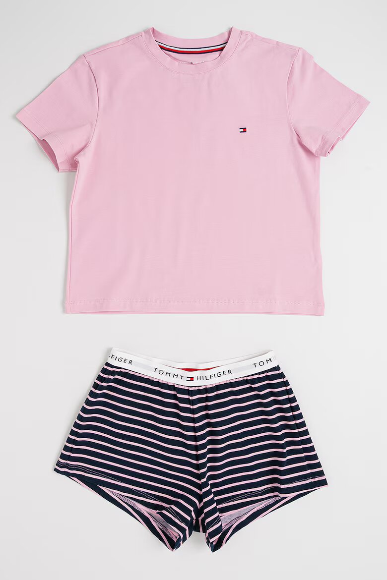 Tommy Hilfiger Къса пижама с памук Прашно розово/Тъмносин