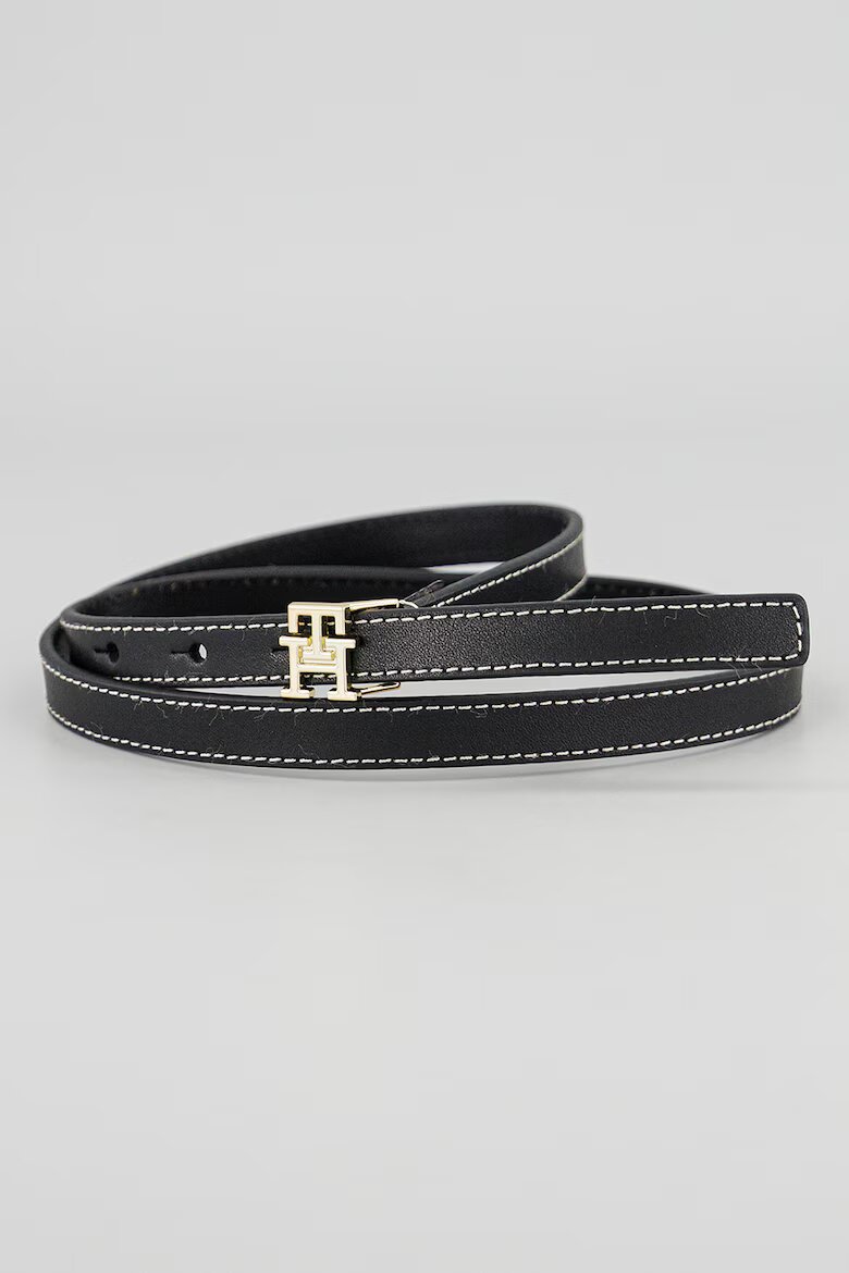 Tommy Hilfiger Кожен скини колан с тока с лого Черен