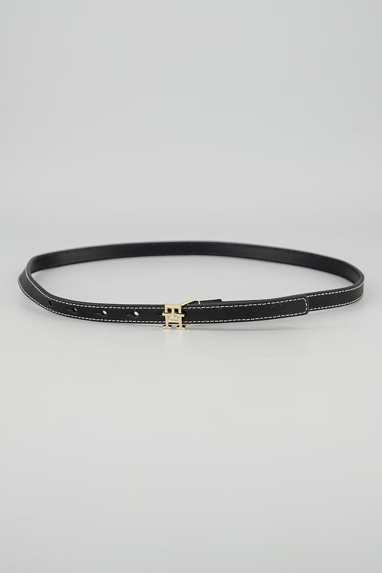 Tommy Hilfiger Кожен скини колан с тока с лого Черен