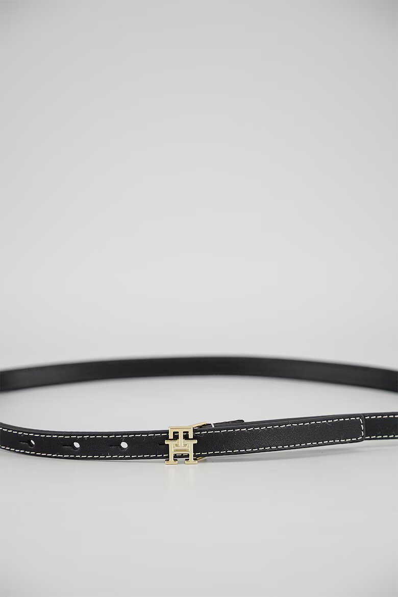 Tommy Hilfiger Кожен скини колан с тока с лого Черен