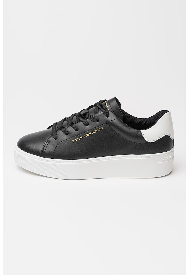 Tommy Hilfiger Кожени маратонки Chic с равна платформа - Черен/Бял