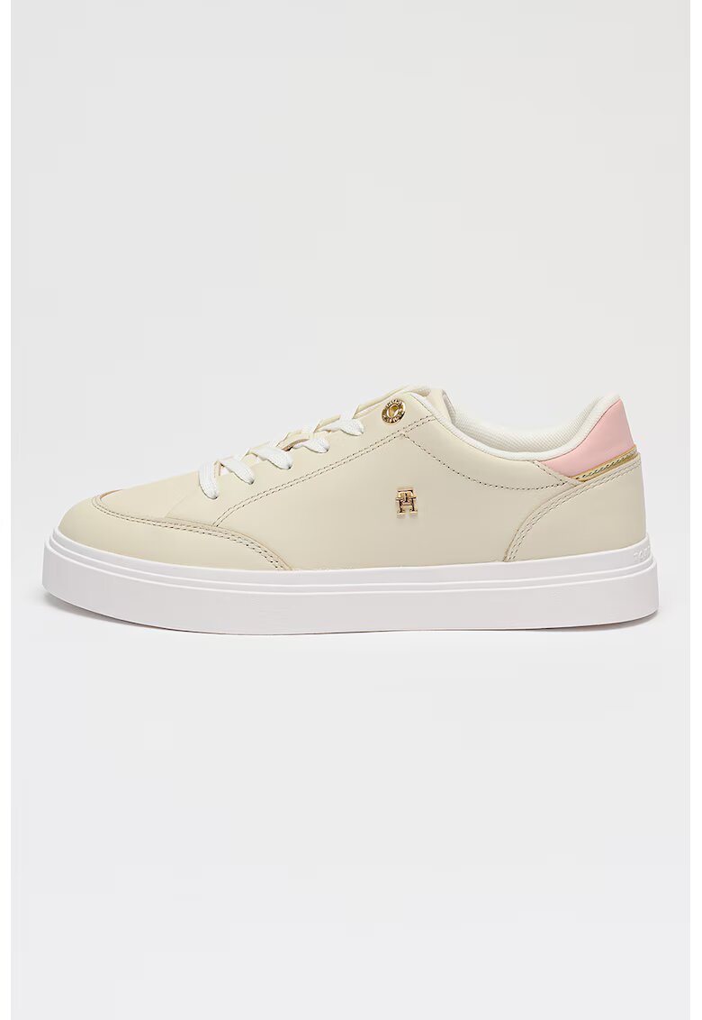 Tommy Hilfiger Кожени спортни обувки Monogram Cupsole с връзки - Пастелнорозов/Бял/Светло бежово