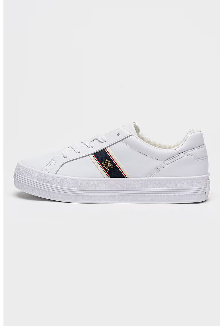 Tommy Hilfiger Кожени спортни обувки Vulc Webbing с лого - Бял/Тъмносин