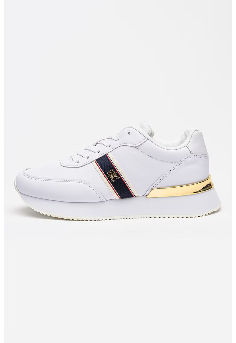 Tommy Hilfiger Кожени спортни обувки Webbing Runner - Бял/Златист