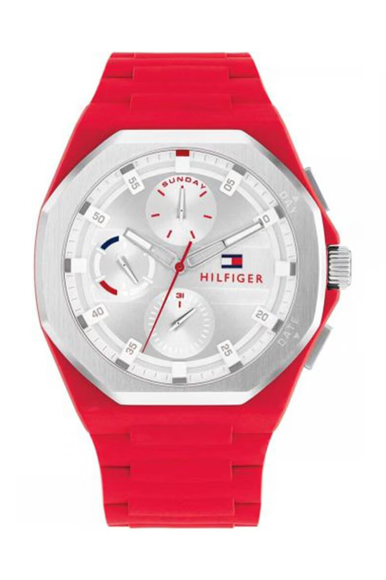 Tommy Hilfiger Кварцов часовник с лого на циферблата Червена/Сребрист