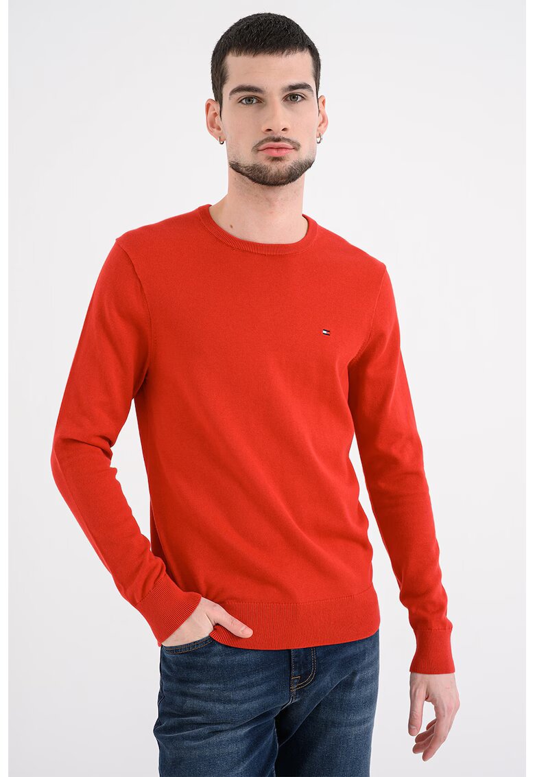 Tommy Hilfiger Памучен пуловер с бродирано лого - Червен