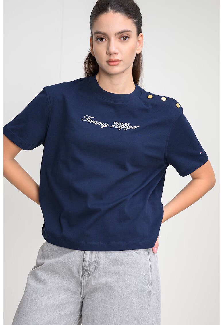 Tommy Hilfiger Памучна тениска с лого - Бял/Черен
