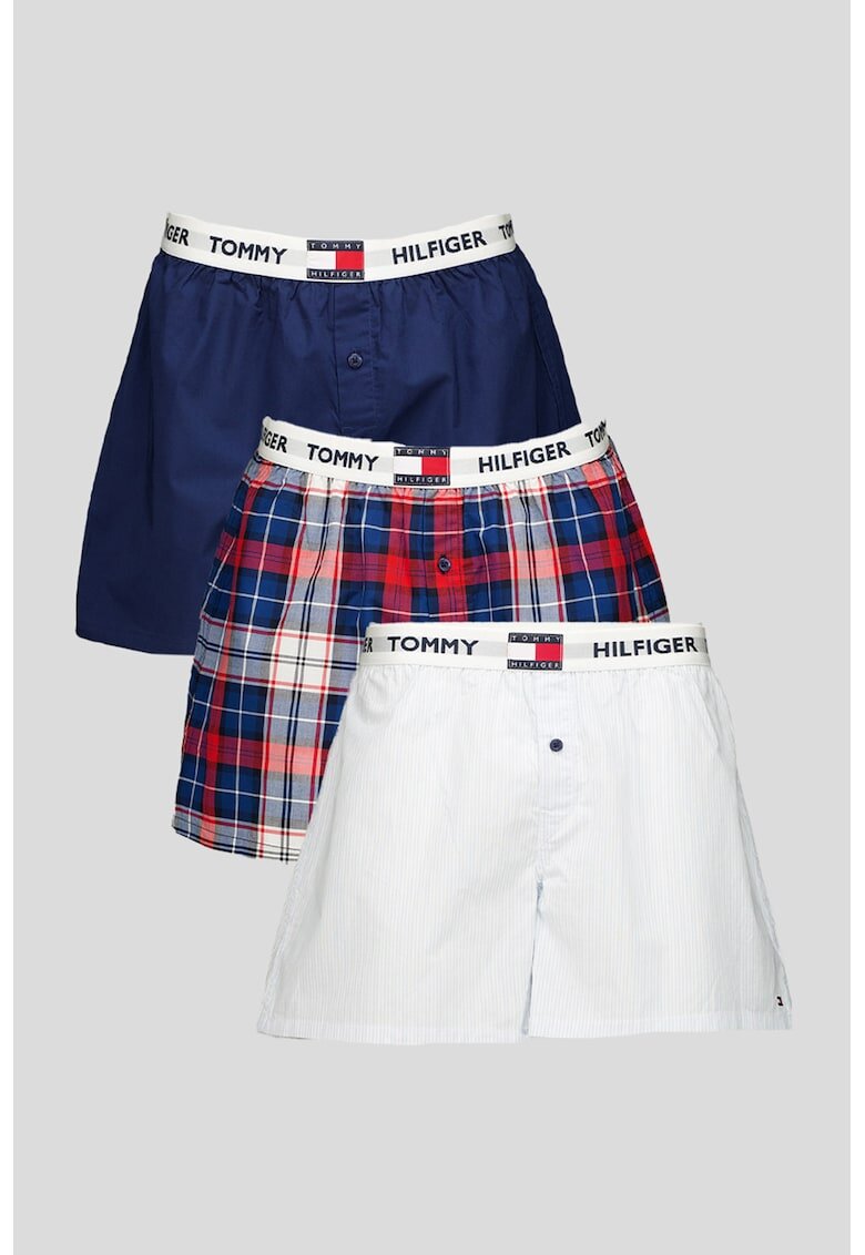 Tommy Hilfiger Памучни боксерки с лого - 3 чифта - Бордо/Небесносин/Тъмносин