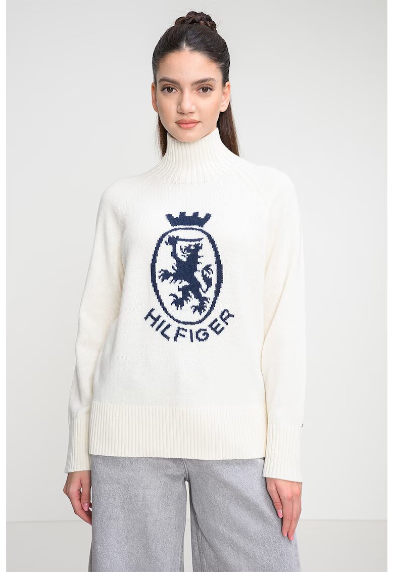 Tommy Hilfiger Поло с принт - Мръснобял/Тъмносин