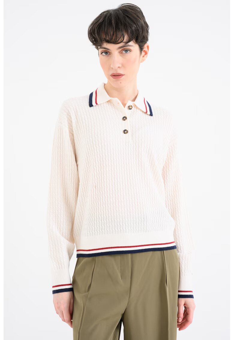 Tommy Hilfiger Поло с вълна и кашмир - Мръснобял