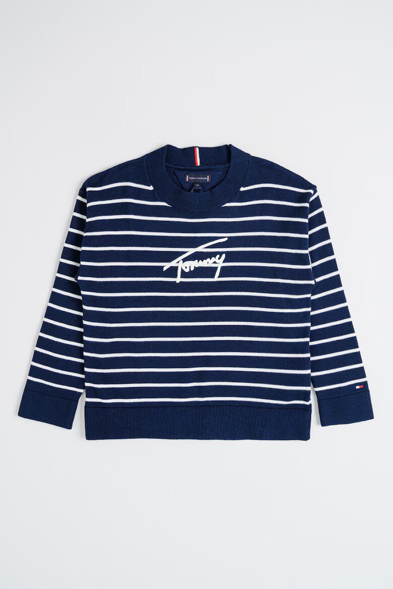 Tommy Hilfiger Пуловер от органичен памук с лого Бял/Тъмносин