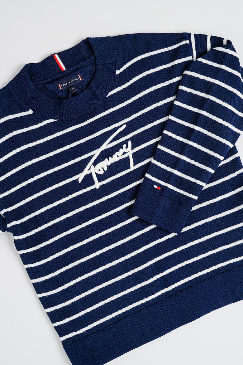 Tommy Hilfiger Пуловер от органичен памук с лого Бял/Тъмносин