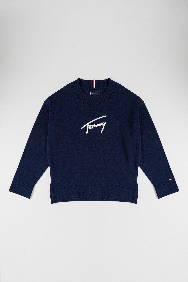 Tommy Hilfiger Пуловер от органичен памук с лого Бял/Ултрамарин синьо