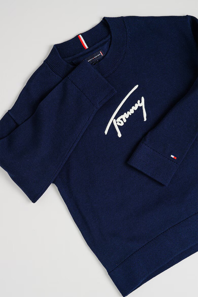 Tommy Hilfiger Пуловер от органичен памук с лого Бял/Ултрамарин синьо