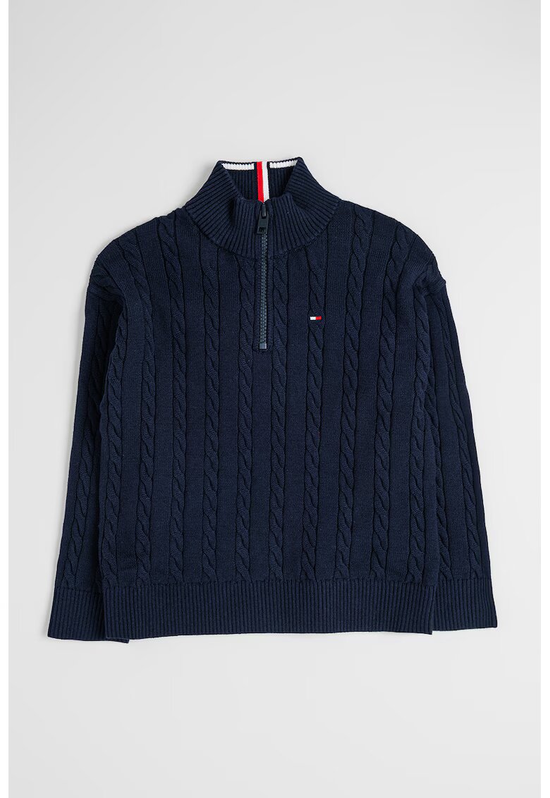 Tommy Hilfiger Пуловер с къс цип и плетен дизайн