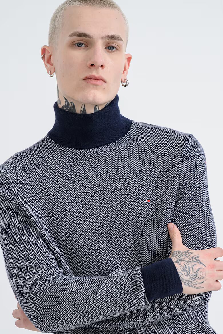 Tommy Hilfiger Пуловер с кашмир с рибена кост Бял/Тъмносин