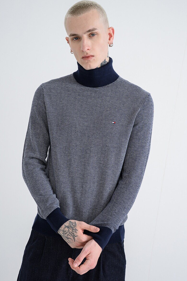 Tommy Hilfiger Пуловер с кашмир с рибена кост Бял/Тъмносин