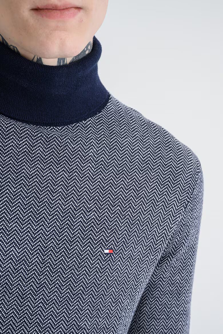 Tommy Hilfiger Пуловер с кашмир с рибена кост Бял/Тъмносин