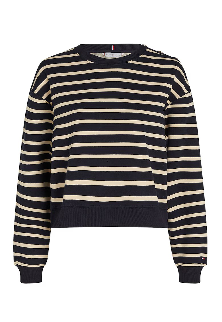 Tommy Hilfiger Раиран суитшърт с паднали ръкави - Черен/Крем