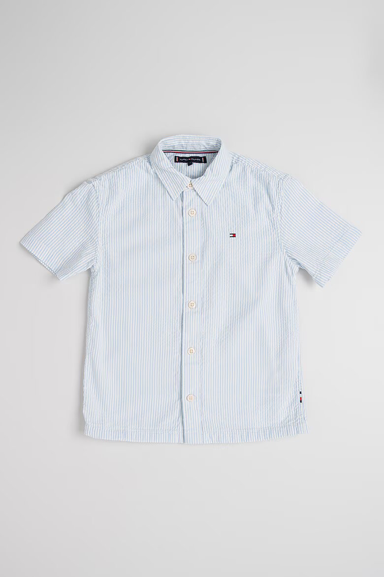Tommy Hilfiger Раирана риза с къси ръкави Бял/Ледено синьо