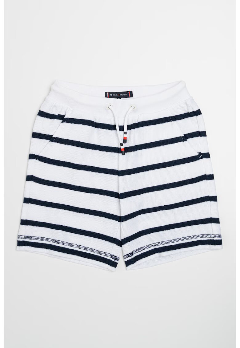 Tommy Hilfiger Раирани памучни шорти - Бял/Тъмносин