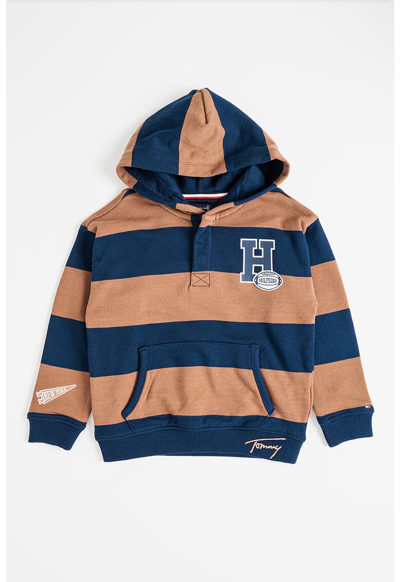 Tommy Hilfiger Раирано худи с джоб кенгуру - Кафяв/Тъмносин