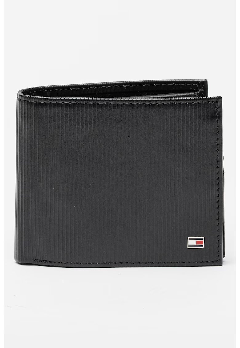 Tommy Hilfiger Рипсен кожен портфейл Flag с капаче - Черен