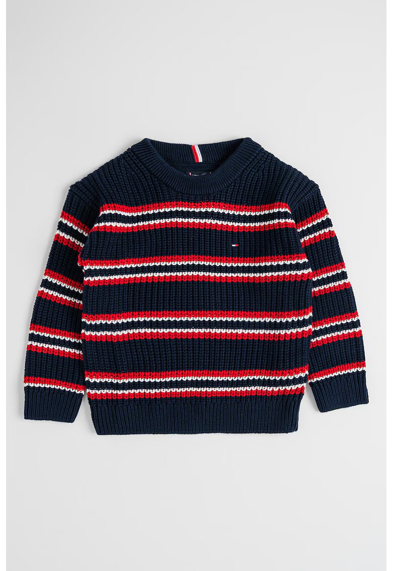 Tommy Hilfiger Рипсен пуловер на райе - Червен/Тъмносин