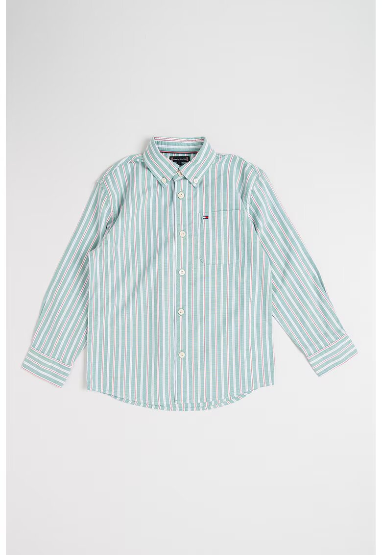 Tommy Hilfiger Риза Ithaca с памук - Бял/Ментово зелено