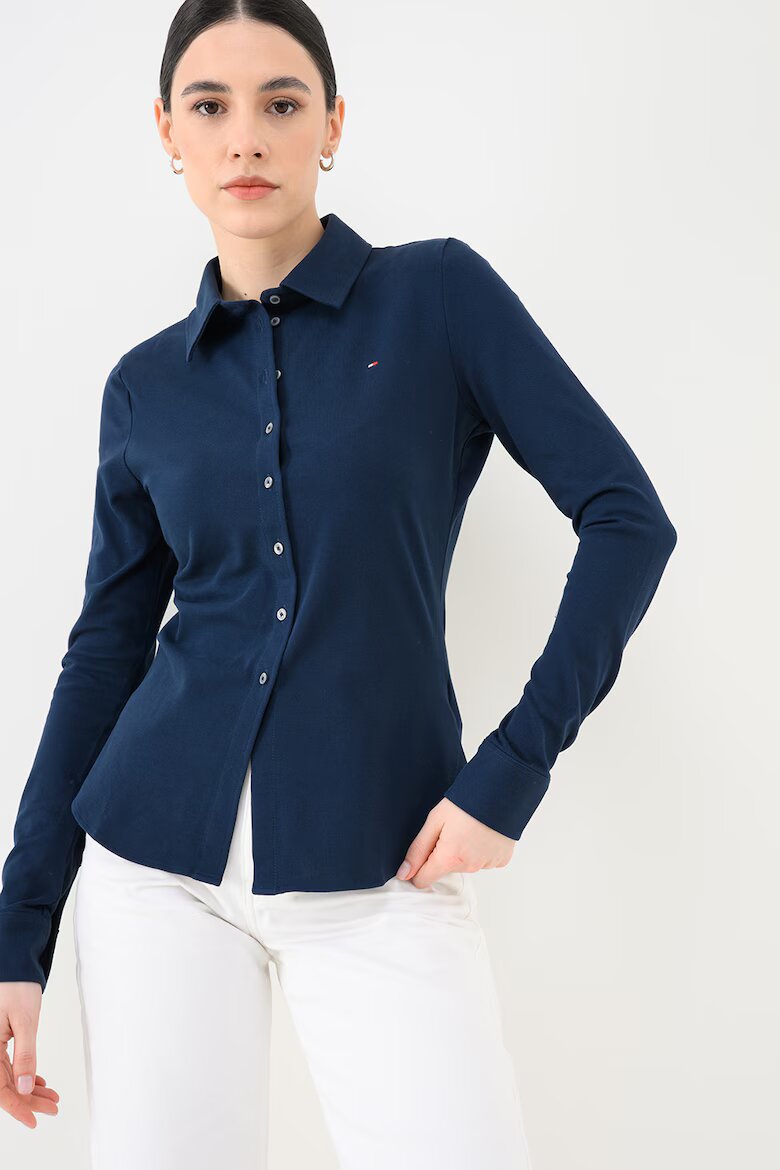 Tommy Hilfiger Слим риза от пике с лого Тъмносин