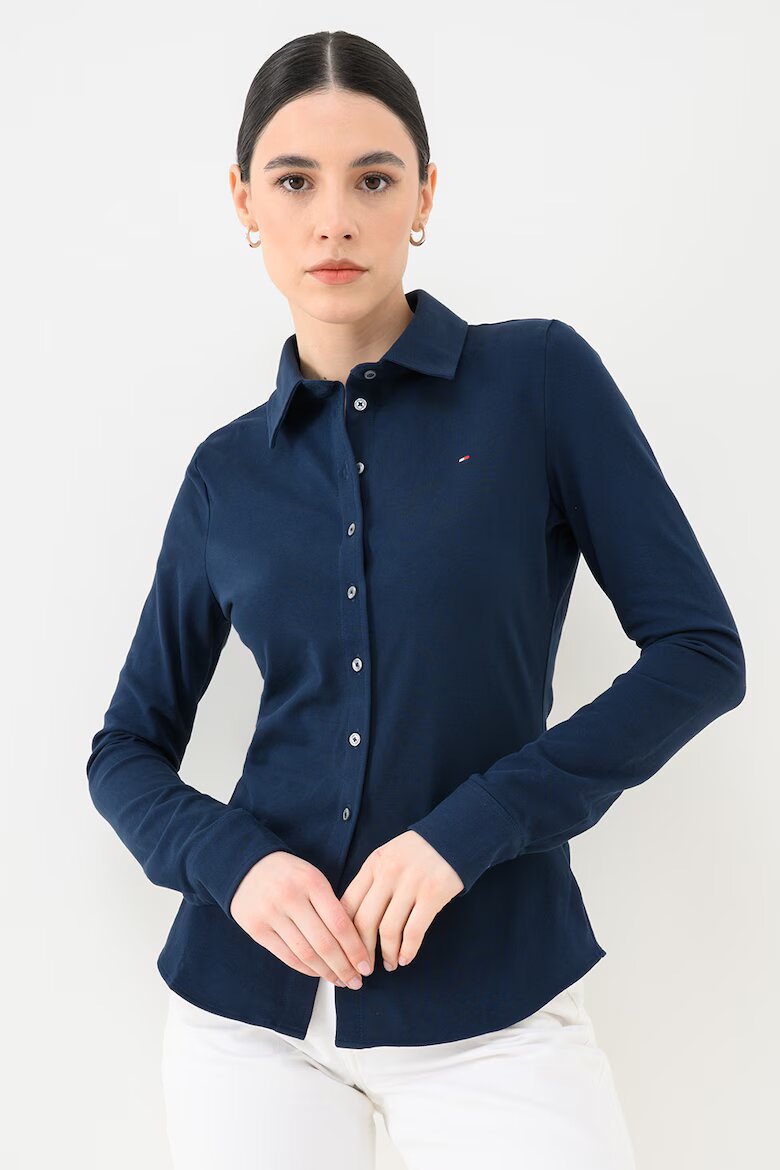 Tommy Hilfiger Слим риза от пике с лого Тъмносин