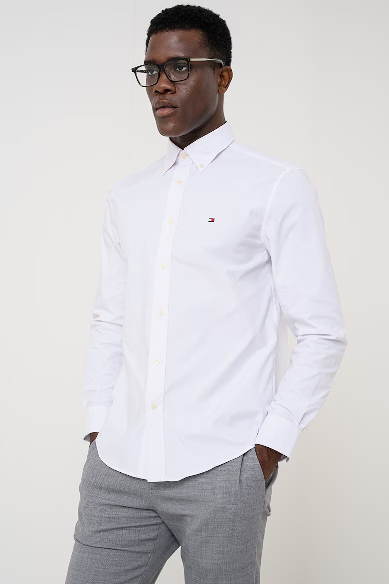 Tommy Hilfiger Слим риза с лого Бял