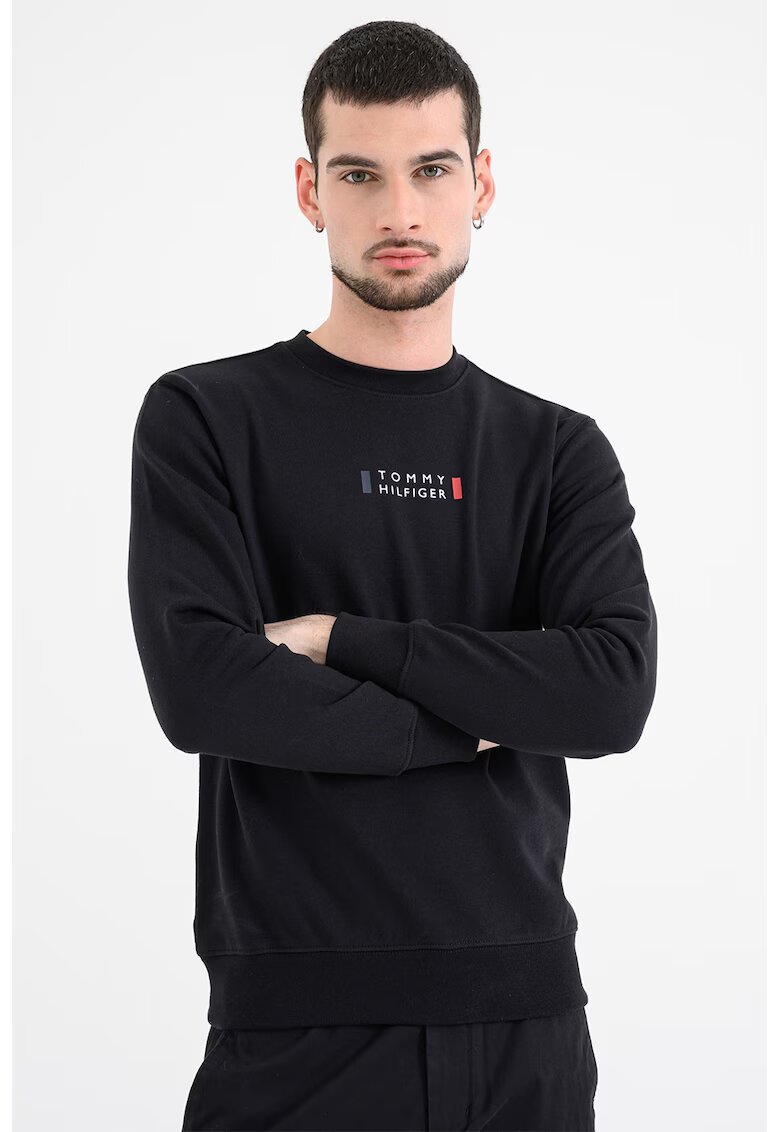 Tommy Hilfiger Слим суитшърт с лого и еластични машети - Черен