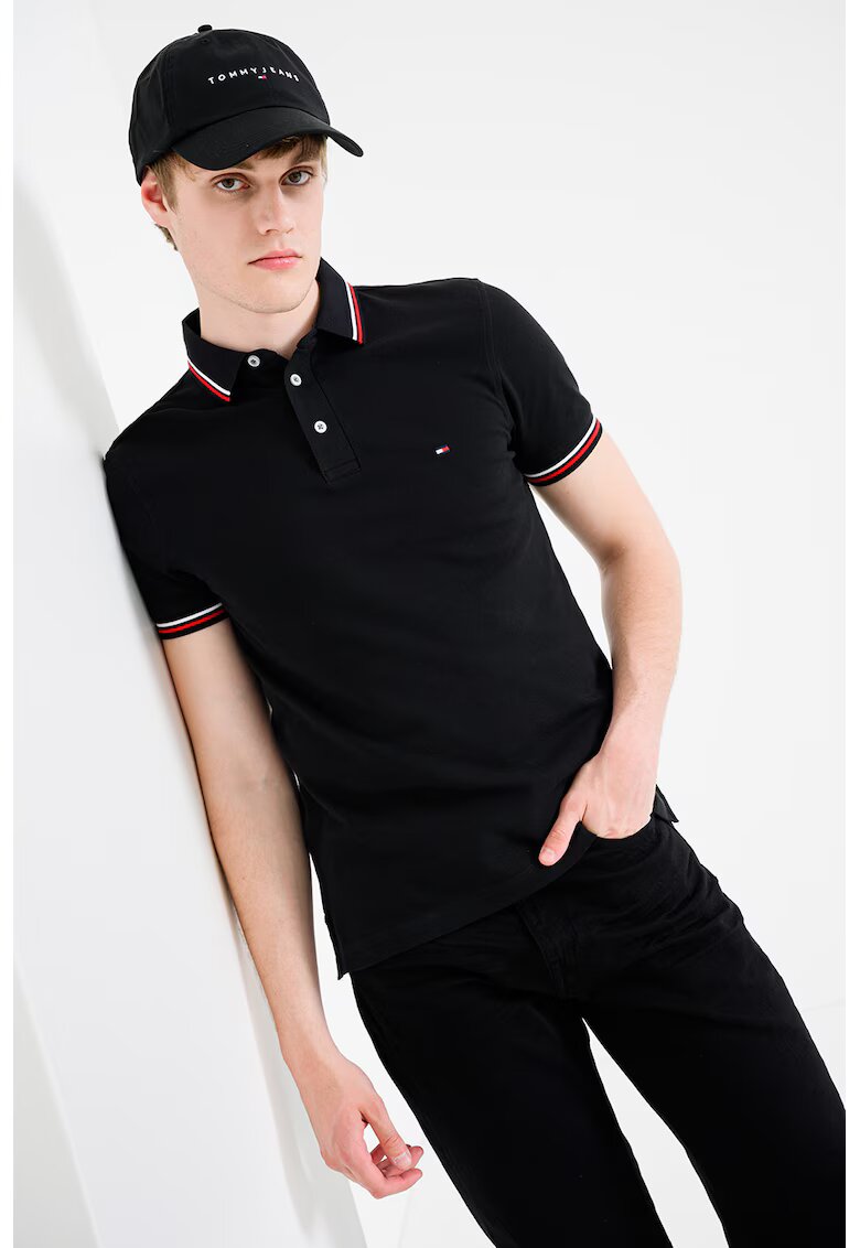 Tommy Hilfiger Слим тениска с яка и контрасти