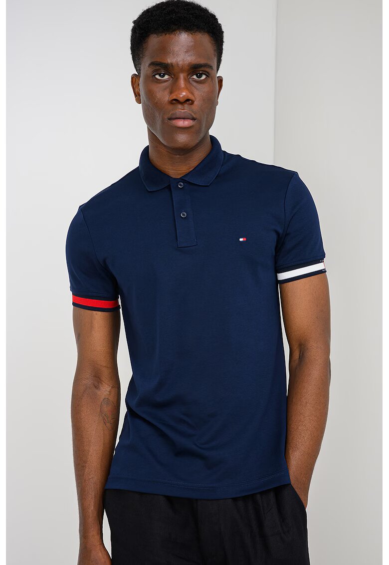 Tommy Hilfiger Слим тениска с яка и контрастни маншети